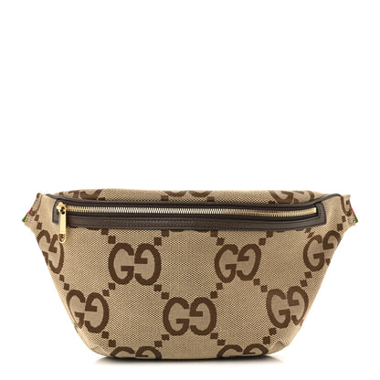 Gucci Monogram Jumbo GG Textured Dollar Calfskin Web Belt Bag Camel Ebony New Acero 1 of 15