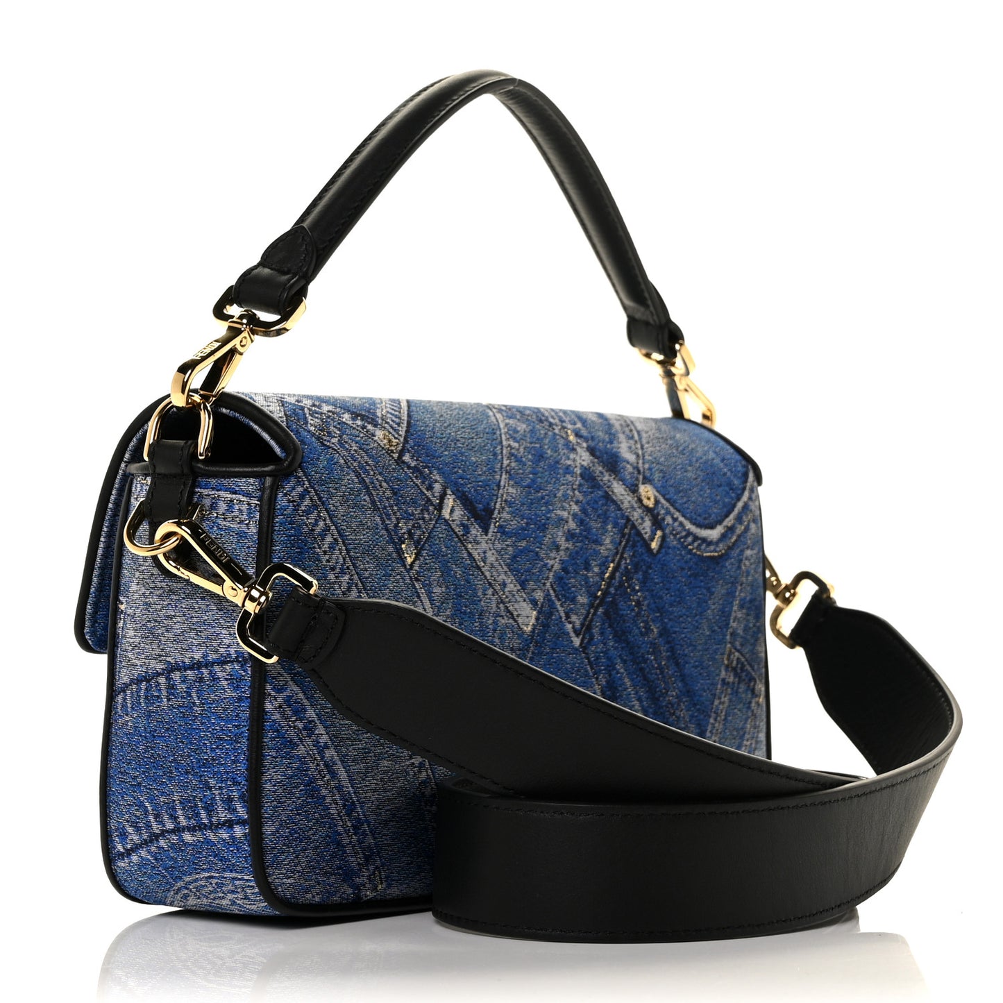 X VERSACE Denim Fendace Patchwork Baguette Blue