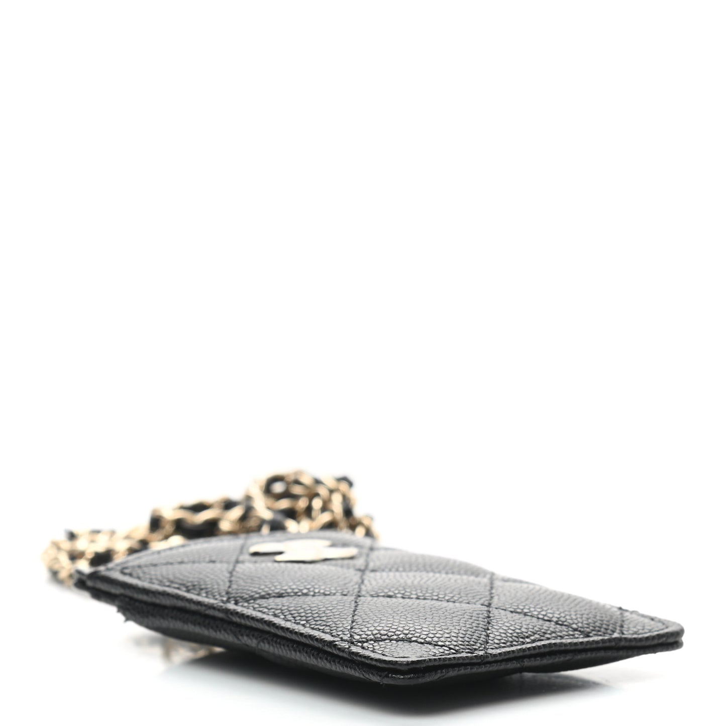 Caviar Quilted Card Holder With Charms On Chain Black