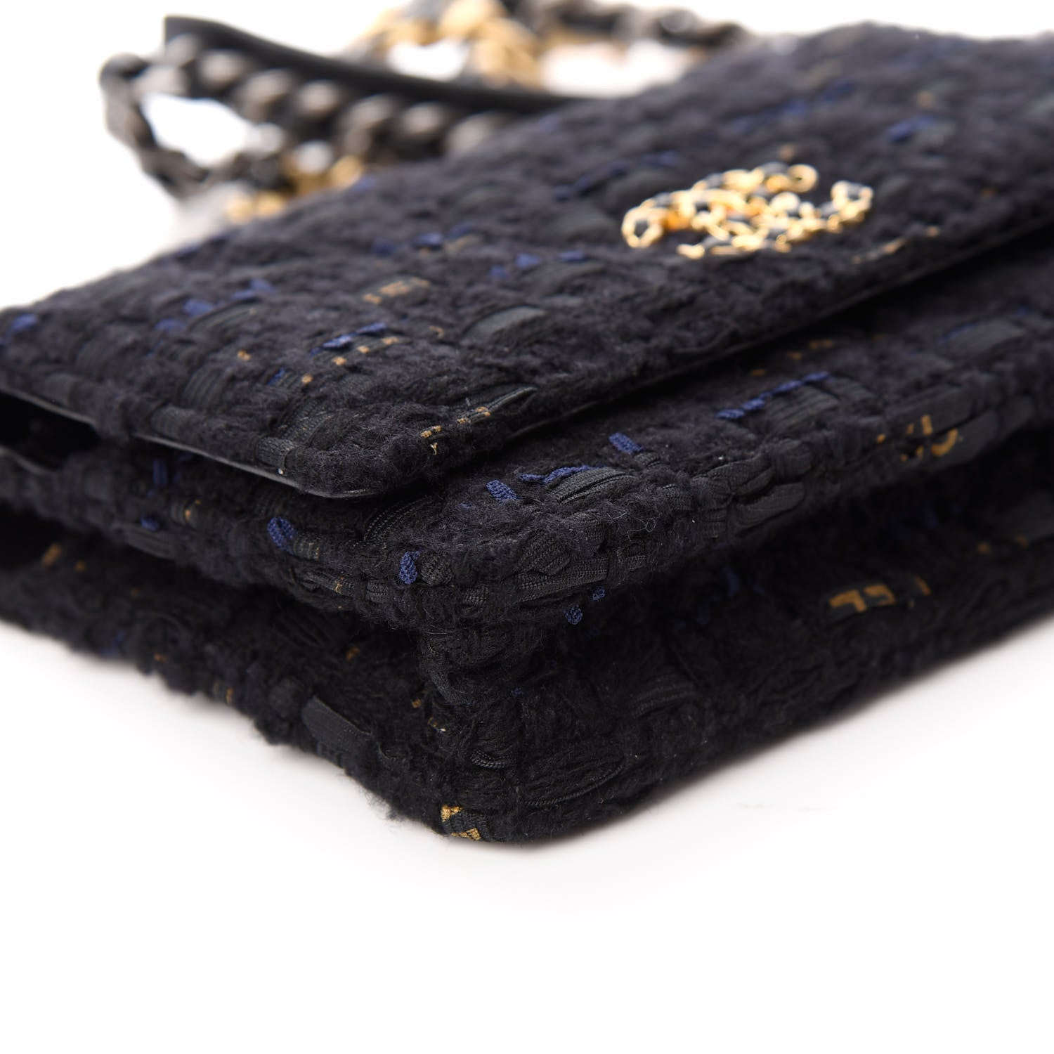 Chanel Tweed Quilted Chanel 19 Wallet On Chain WOC Black Navy Gold 8 of 10
