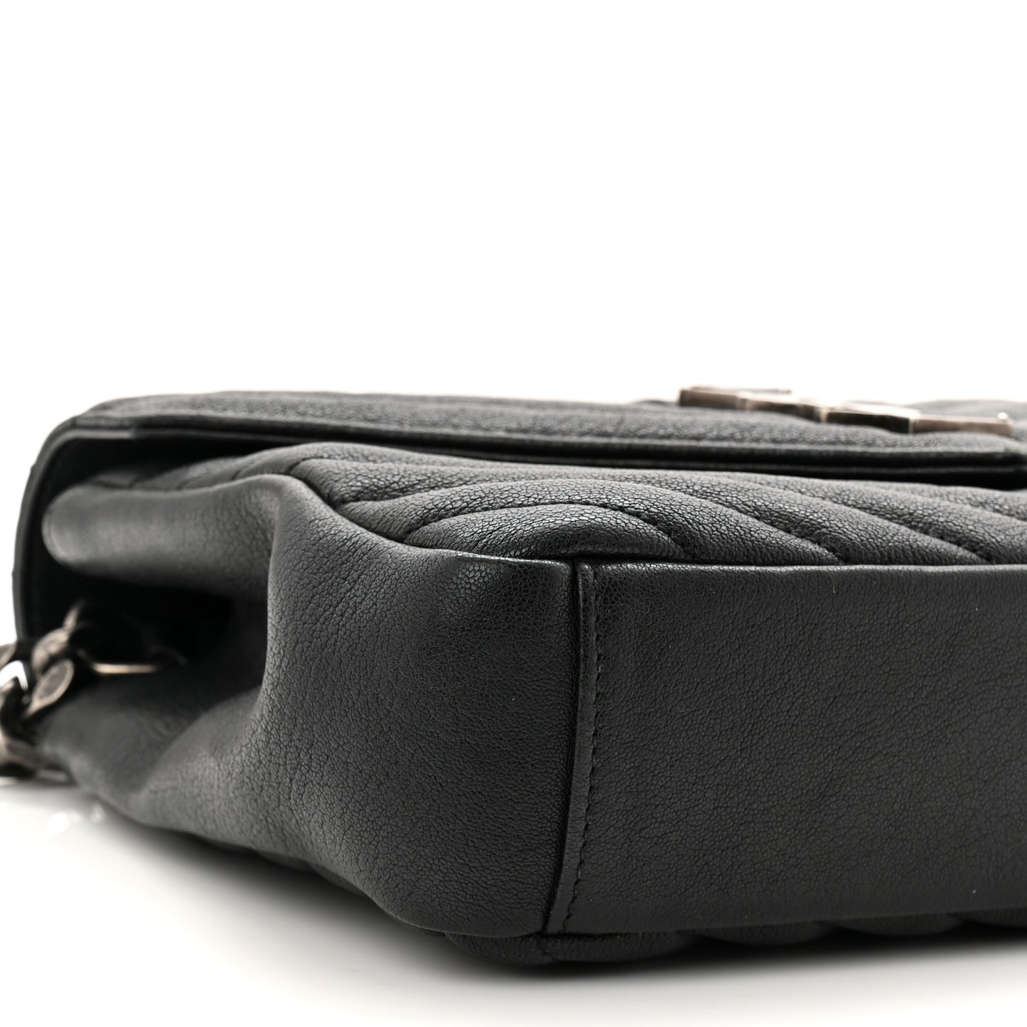 Sheepskin Matelasse Chevron Monogram Medium College Bag Black