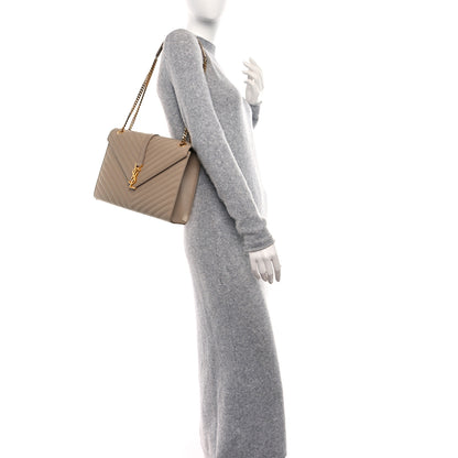 Saint Laurent Grain De Poudre Matelasse Chevron Large Monogram Satchel Dark Beige 2 of 9