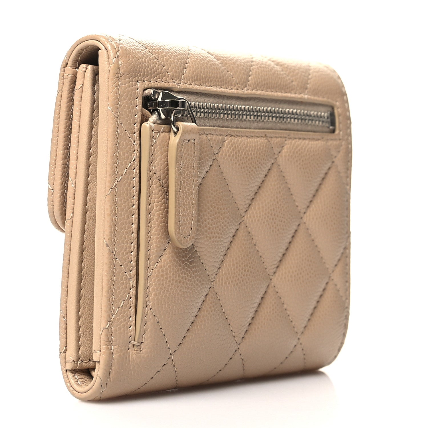 Chanel Caviar Quilted Compact Flap Wallet Beige 3 of 10
