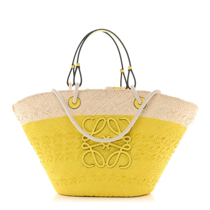Loewe Calfskin Raffia Paulas Ibiza Medium Anagram Basket Tote Bag Natural Lemon 1 of 13