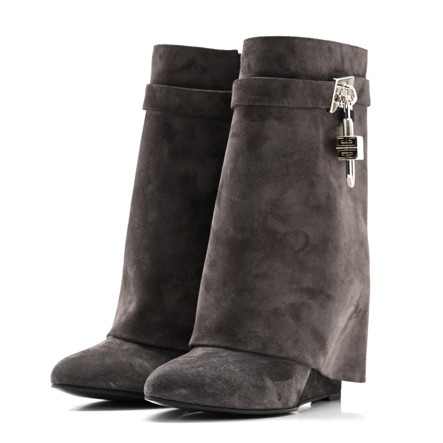 Givenchy Suede Calfskin Shark Lock Ankle Boots 39 Storm Grey 3 of 9