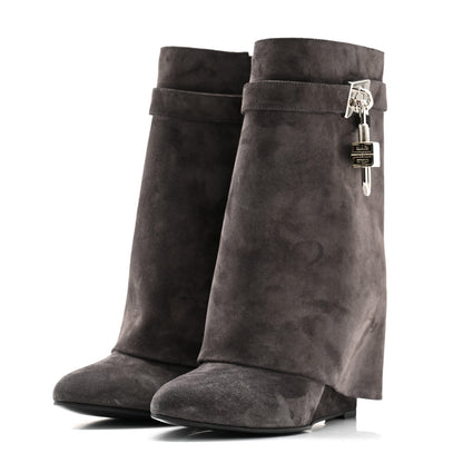 Givenchy Suede Calfskin Shark Lock Ankle Boots 39 Storm Grey 3 of 9