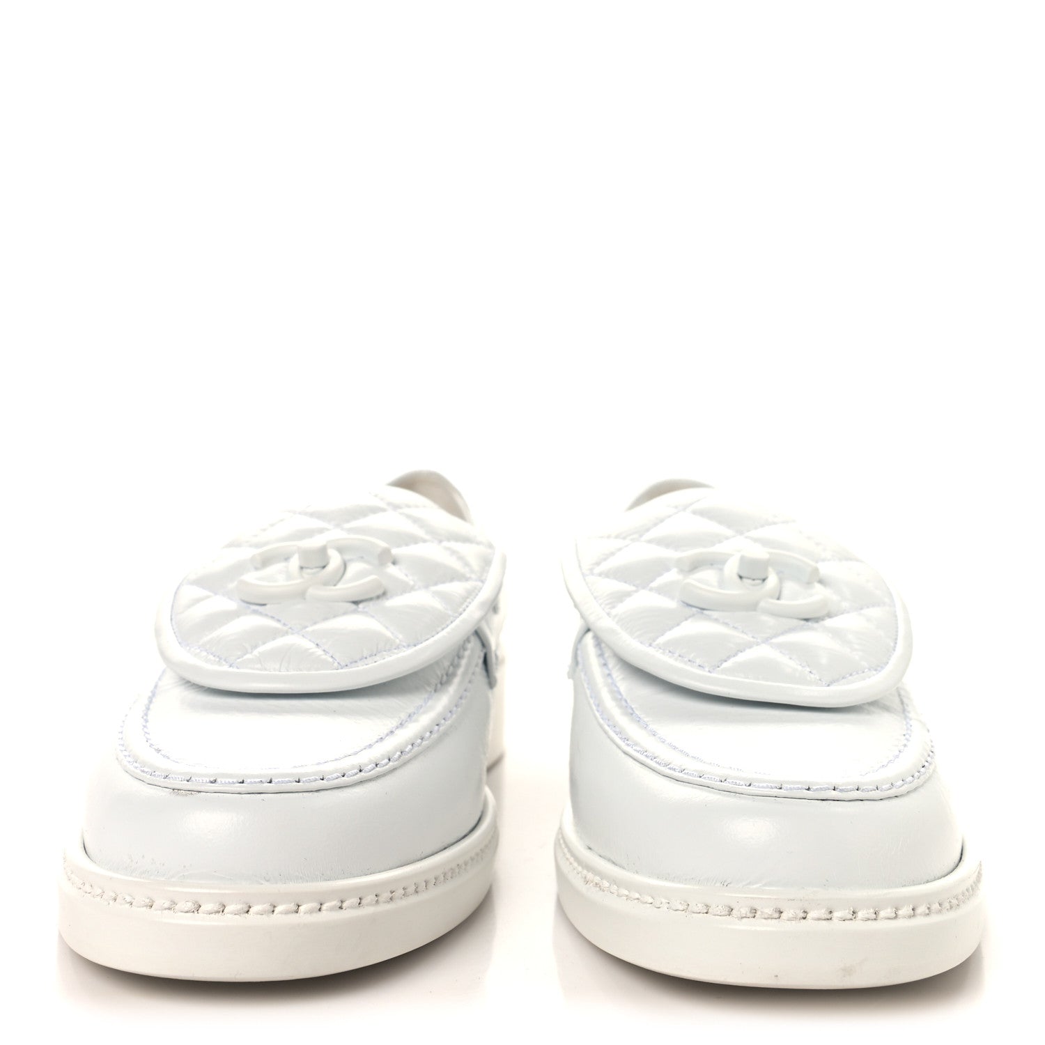Chanel Crumpled Lambskin Quilted CC Turnlock Loafers 40 White 3 of 9