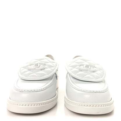 Chanel Crumpled Lambskin Quilted CC Turnlock Loafers 40 White 3 of 9