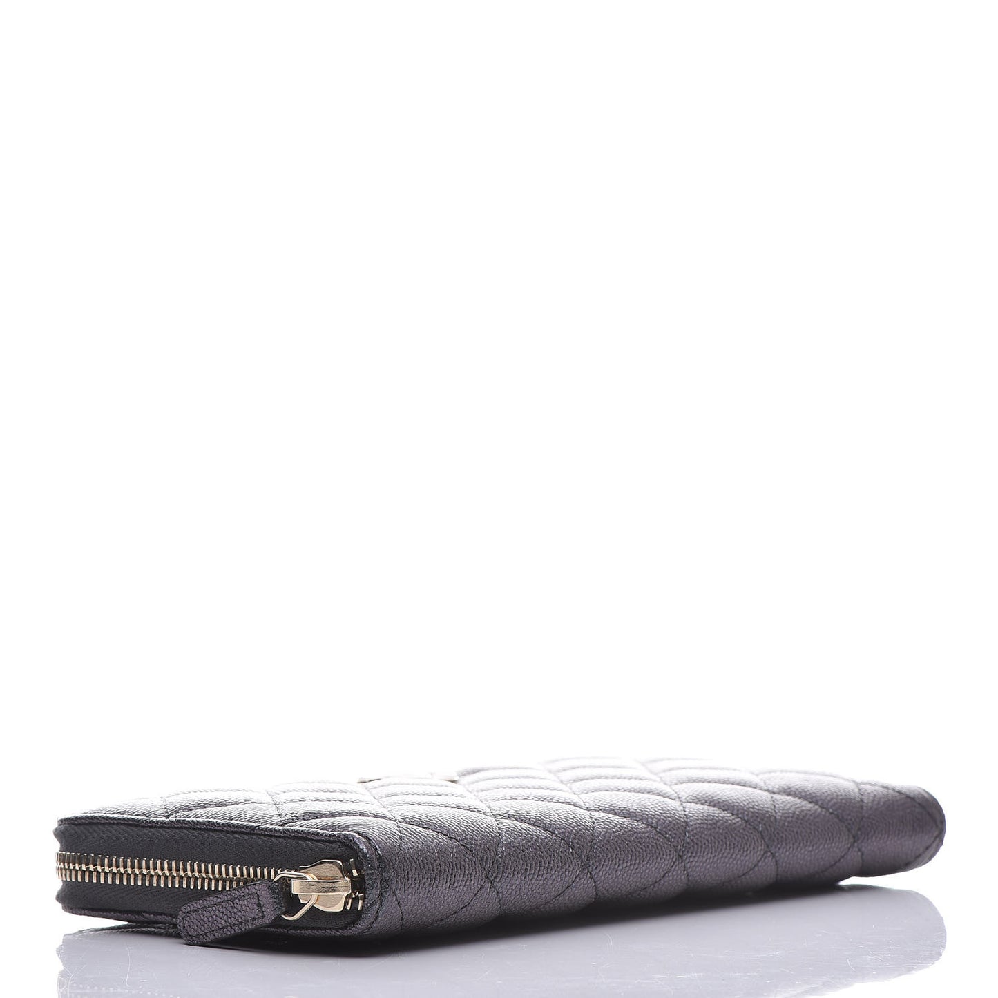 Iridescent Caviar Quilted Long Zip Around Wallet Black