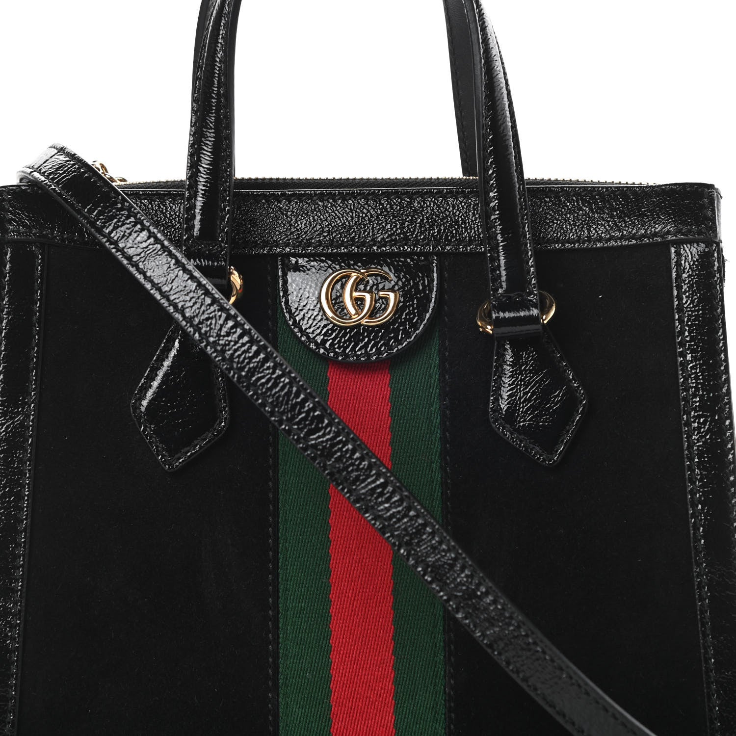 Gucci Suede Patent GG Web Small Ophidia Tote Bag Black 8 of 12