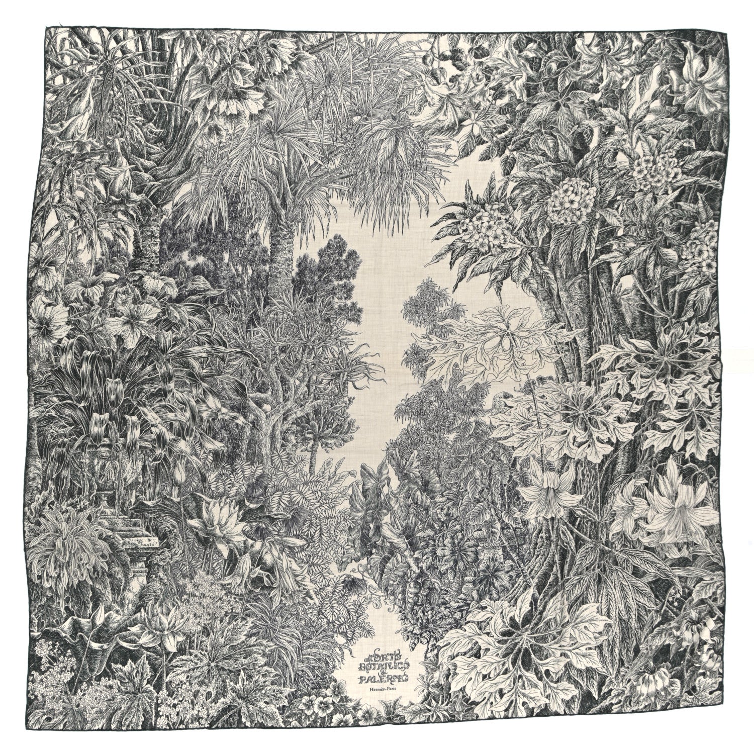 Hermes Cashmere Silk All 'Orto Botanico Di Palermo Shawl 140 Vert Loden Naturel Encre 1 of 4