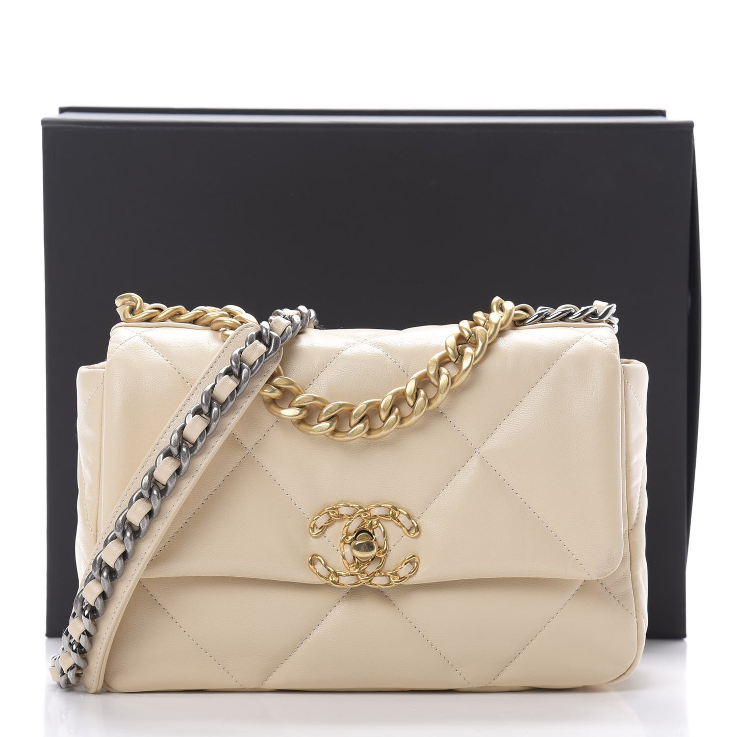 Goatskin Quilted Medium 19 Flap Beige