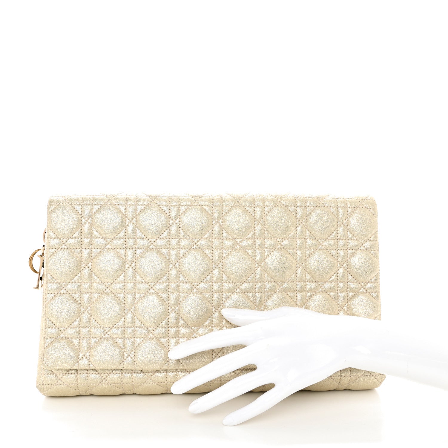 Christian Dior Metallic Goatskin Cannage Flap Clutch Light Gold 2 of 8