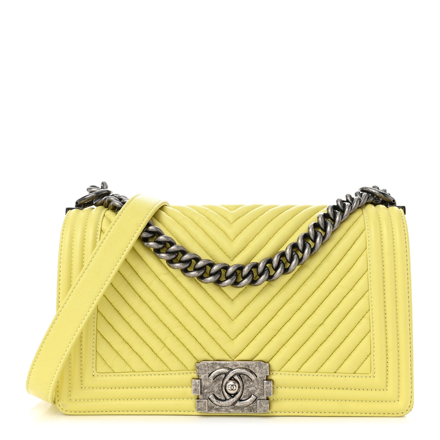 Wrinkled Lambskin Chevron Medium Boy Flap Yellow