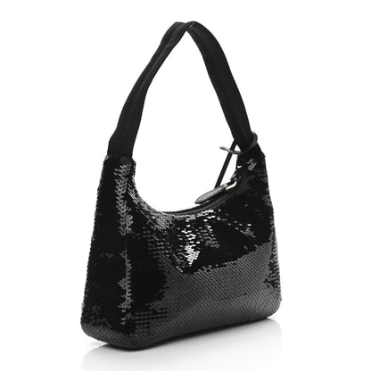 Prada Paillettes Sequin Mini Re-Edition 2000 Bag Black White 3 of 11