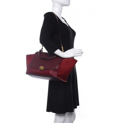 Celine Drummed Calfskin Suede Medium Trapeze Burgundy 2 of 10