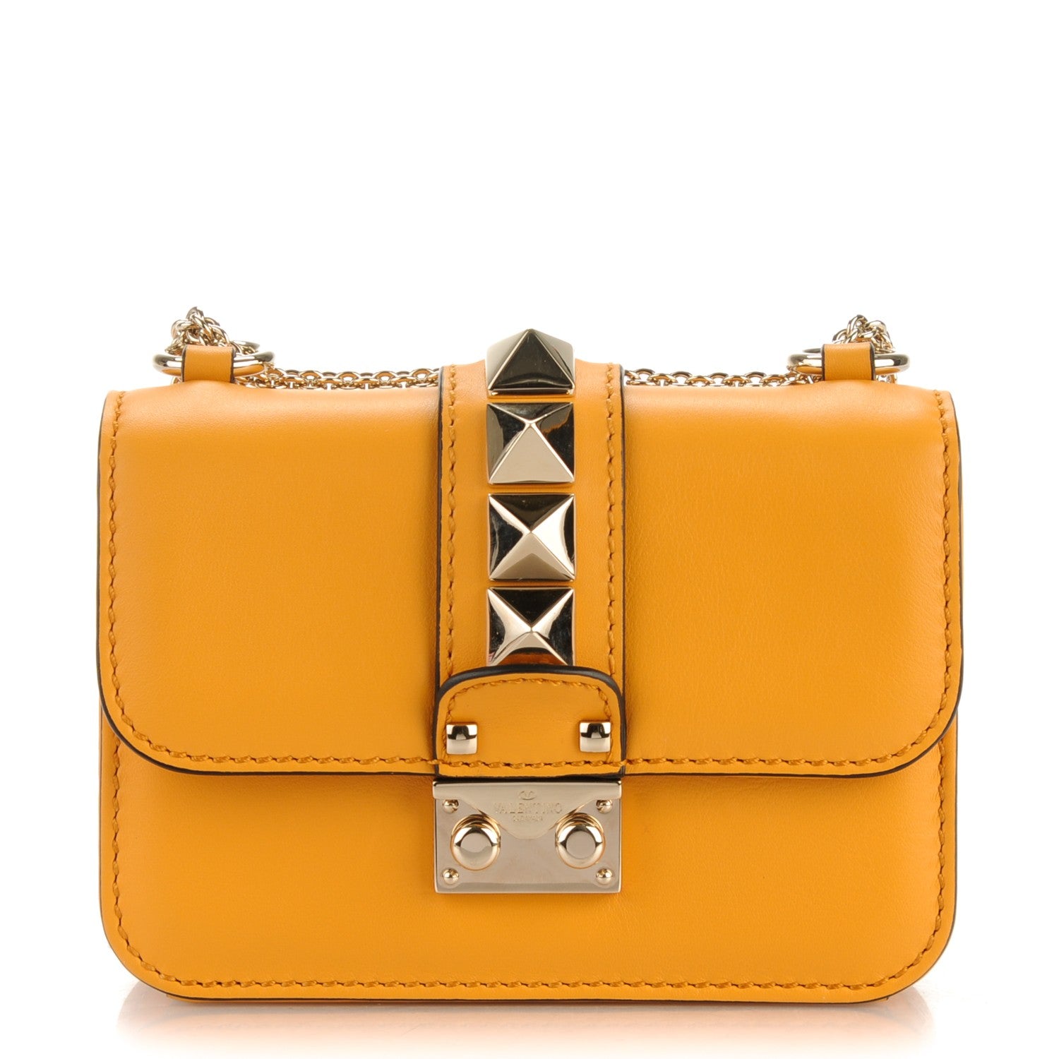 Valentino Garavani Vitello Mini Glam Lock Rockstud Flap Mandarin Sorbet 1 of 6
