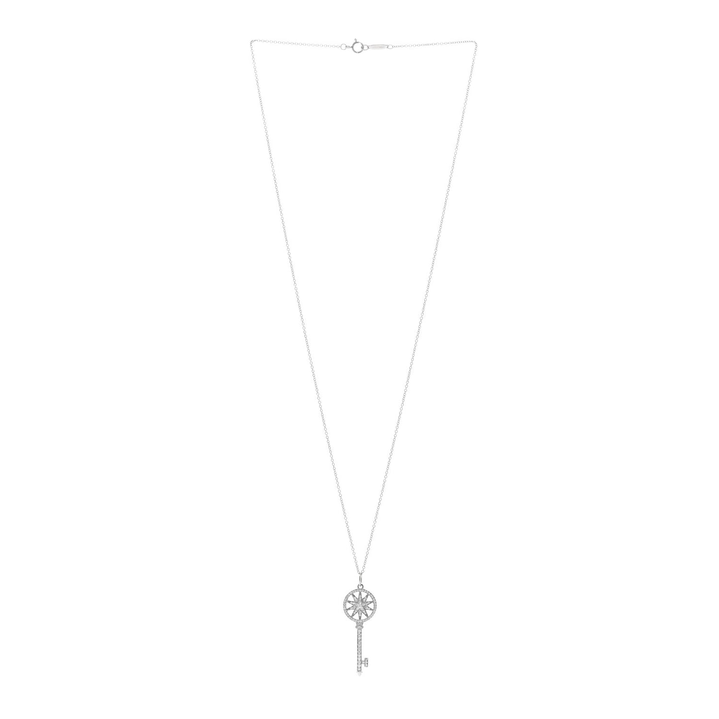 Platinum 18K White Gold Diamond Star Key Pendant Necklace