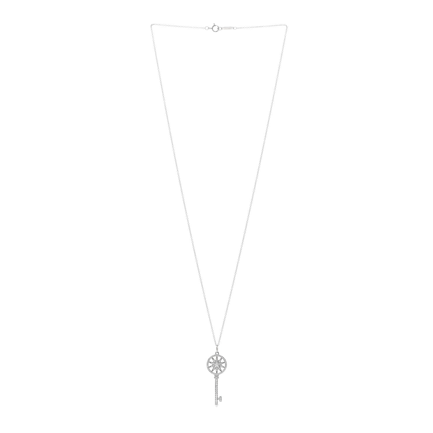 Tiffany Platinum 18K White Gold Diamond Star Key Pendant Necklace 3 of 5
