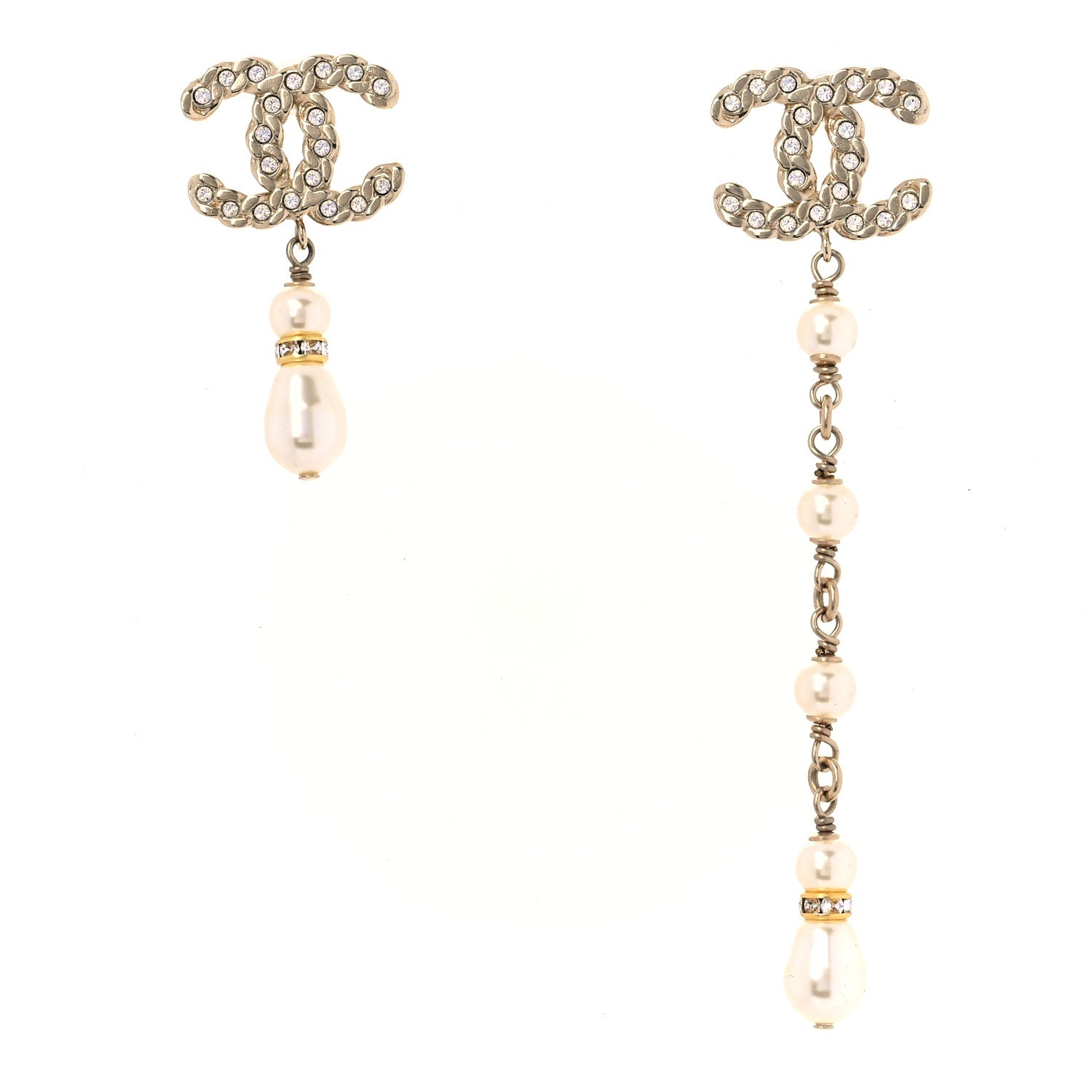 Chanel Crystal Pearl Pearls Coronation Uneven Earrings Gold 1 of 5