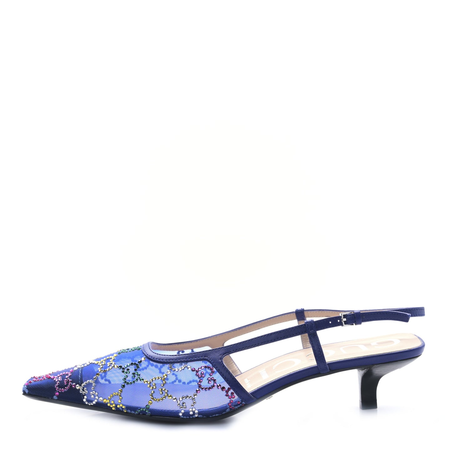 Tela Retino Nappa Charlotte Crystal GG Monogram Square G 35mm Slingback Pumps 39.5 Splash Net Blue Witch