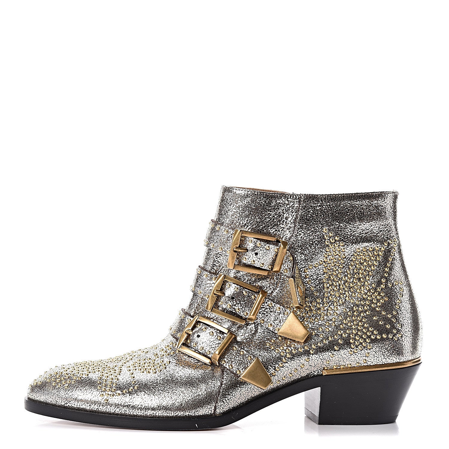 Chloe Metallic Nappa Sheepskin Studded Susanna Ankle Boots 38 Gold 1 of 8