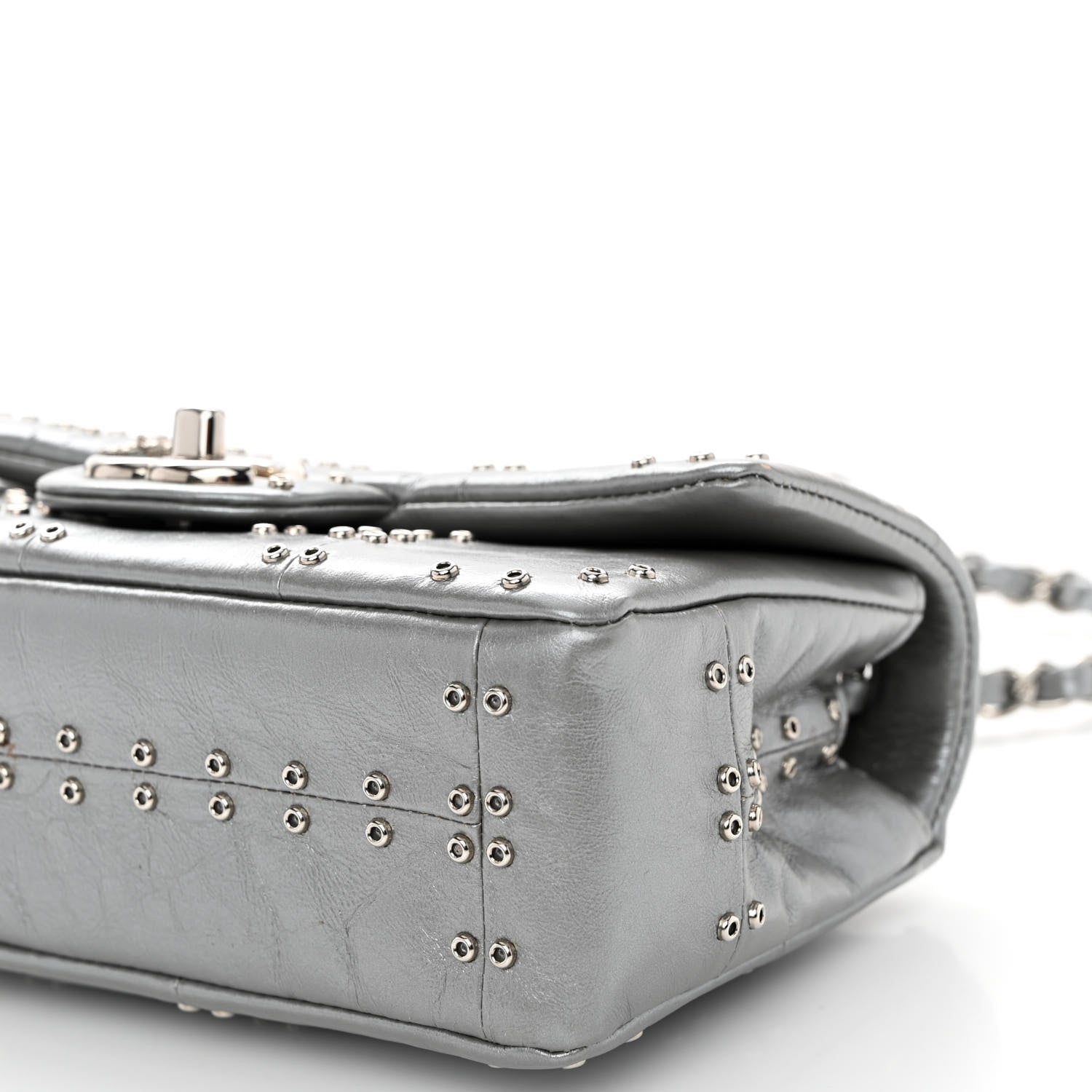Chanel Glazed Calfskin Grommet Embellished Mini Airline Rectangular Flap Silver 10 of 10