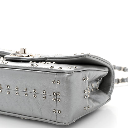 Chanel Glazed Calfskin Grommet Embellished Mini Airline Rectangular Flap Silver 10 of 10