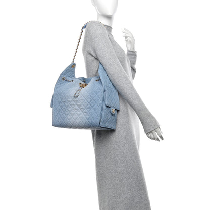 Chanel Washed Denim Quilted Medium Chanel 25 Handbag Blue 2 of 12