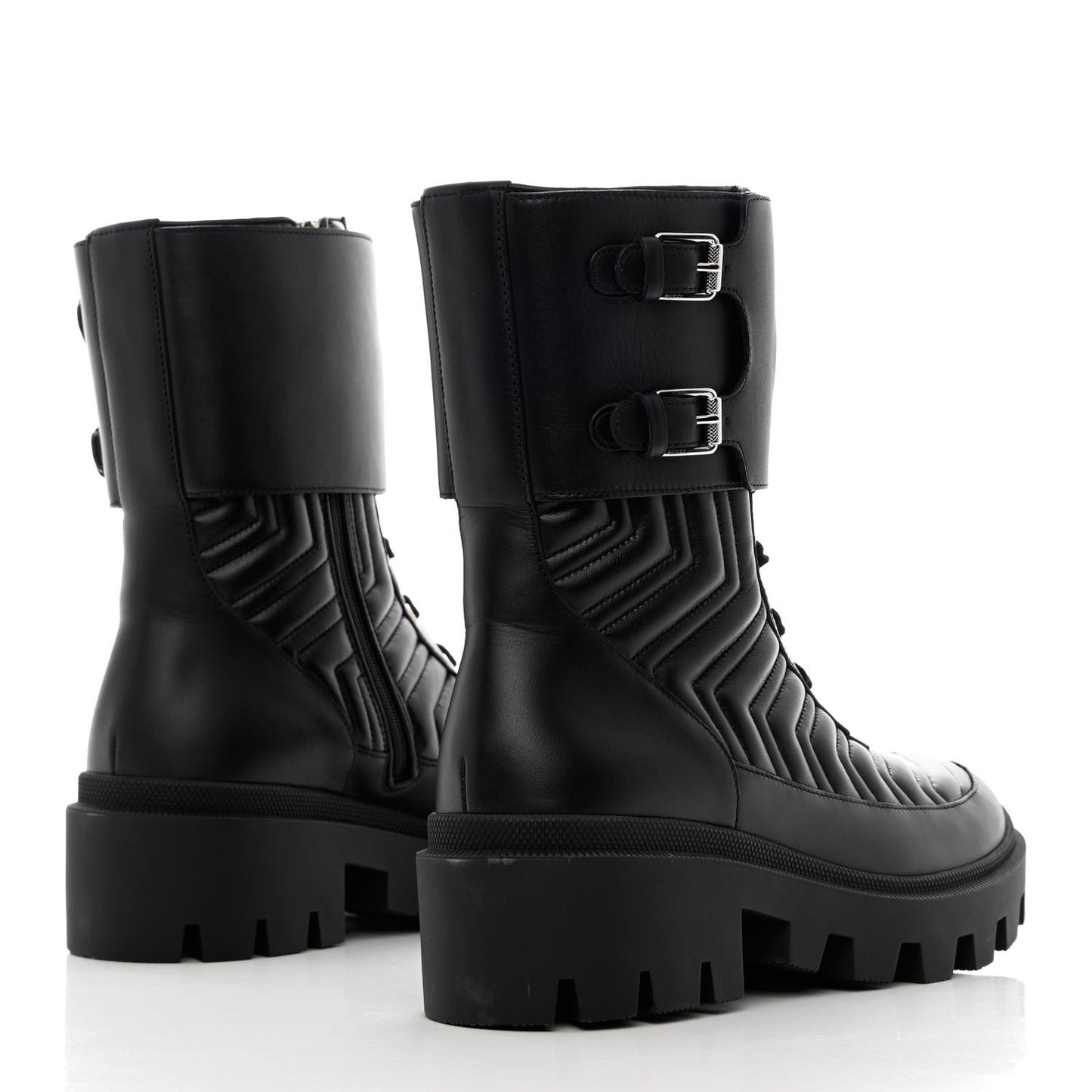 Nappa Frances GG Matelasse Platform Combat Boots 41 Black
