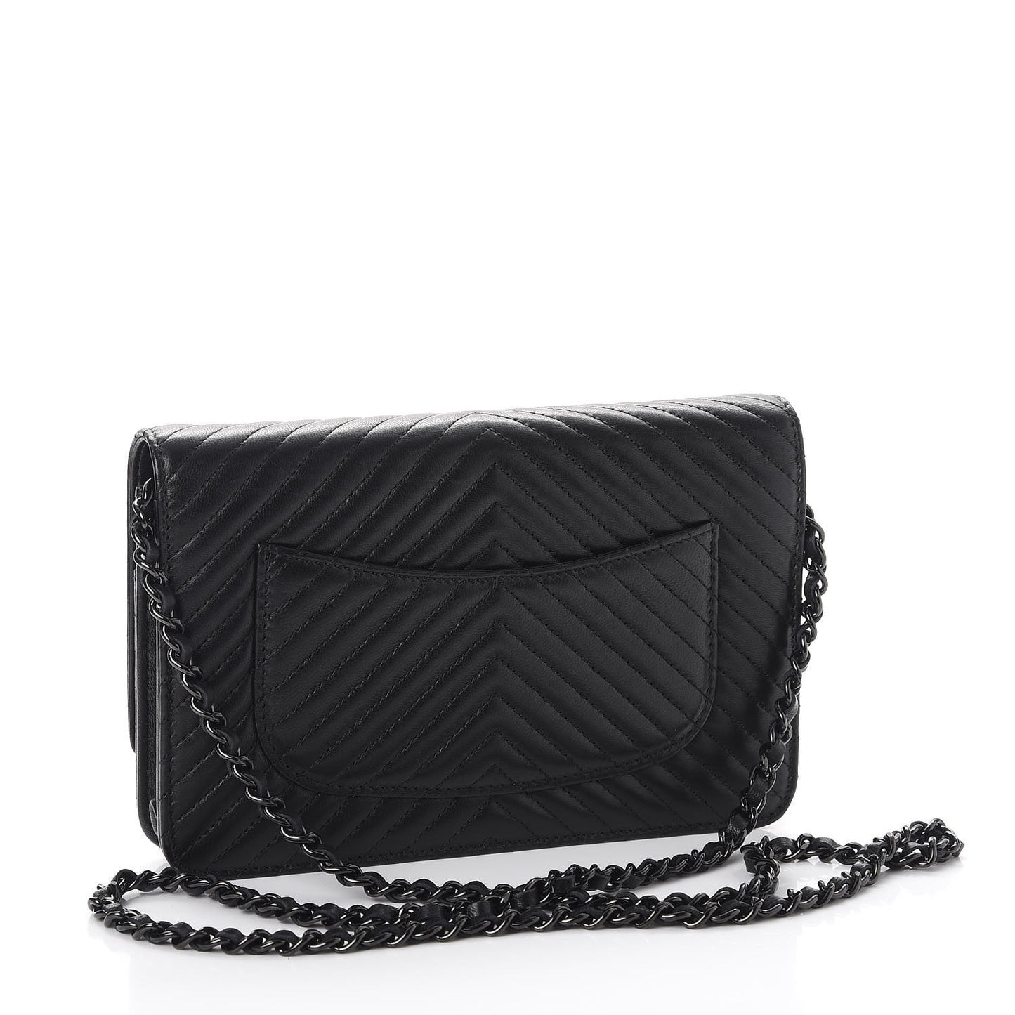 Lambskin Chevron Quilted Wallet On Chain WOC So Black