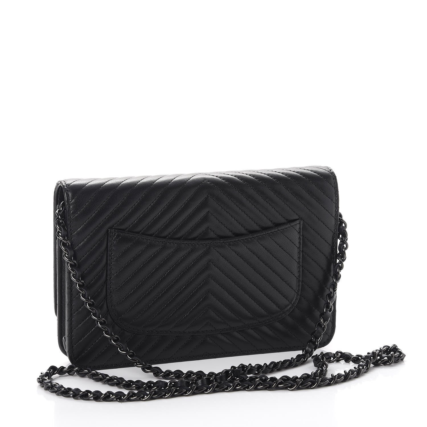 Chanel Lambskin Chevron Quilted Wallet On Chain WOC So Black 3 of 9