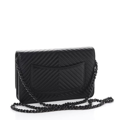 Chanel Lambskin Chevron Quilted Wallet On Chain WOC So Black 3 of 9