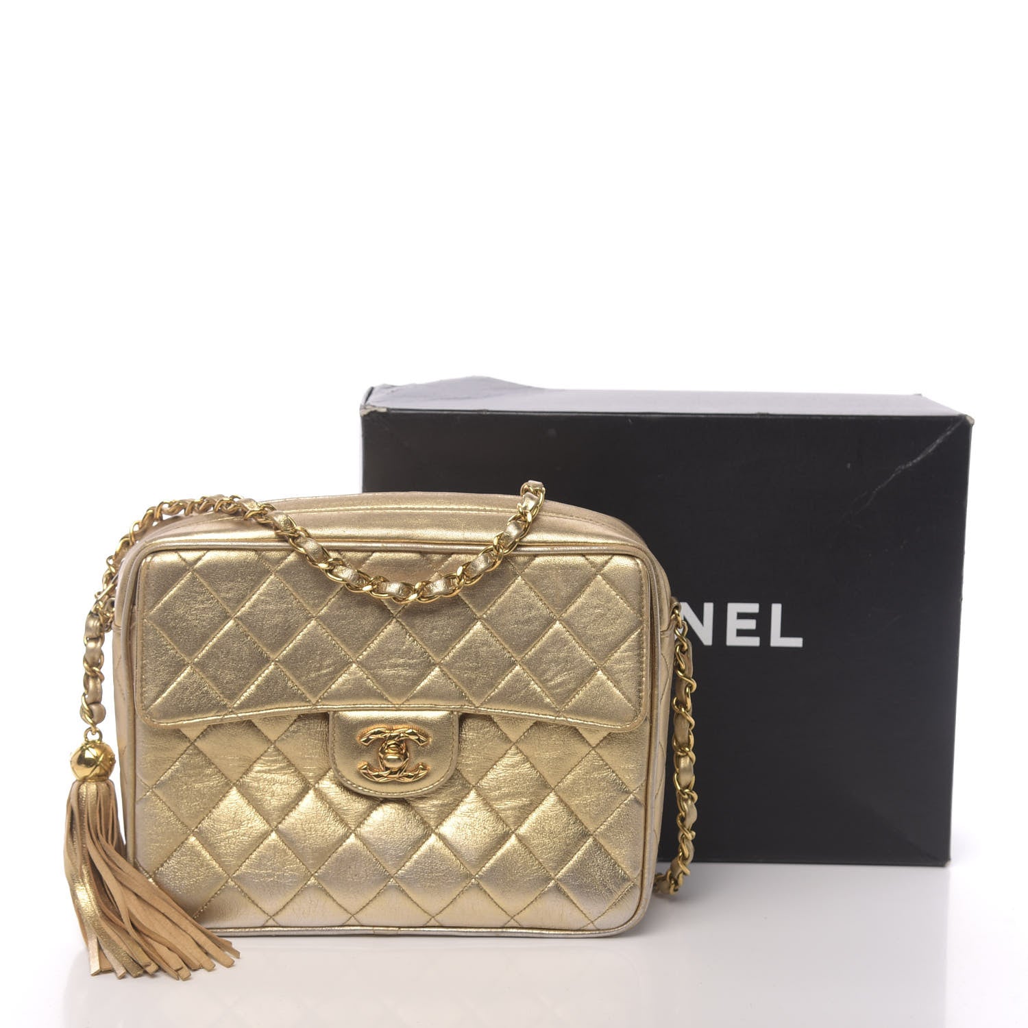 Chanel Metallic Lambskin Quilted Camera Case Gold 25 of 25