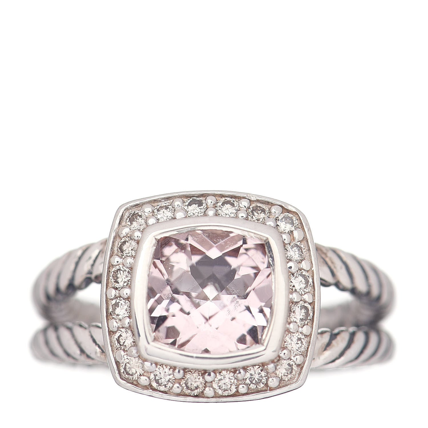 David Yurman Sterling Silver Diamond Morganite 7mm Petite Albion Ring 49 5 1 of 5