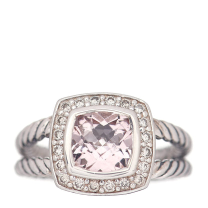David Yurman Sterling Silver Diamond Morganite 7mm Petite Albion Ring 49 5 1 of 5