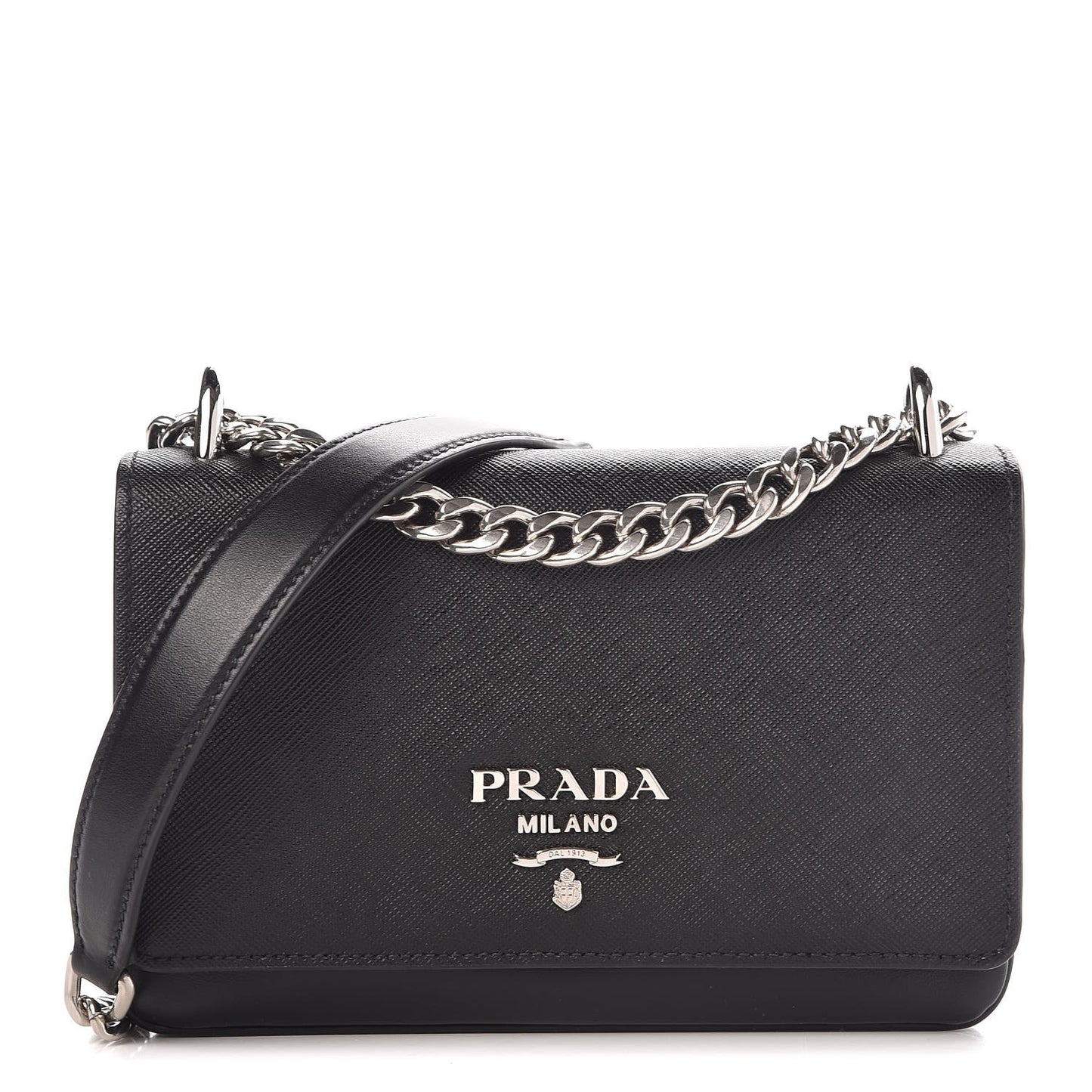 Saffiano Soft Calf Chain Crossbody Bag Black