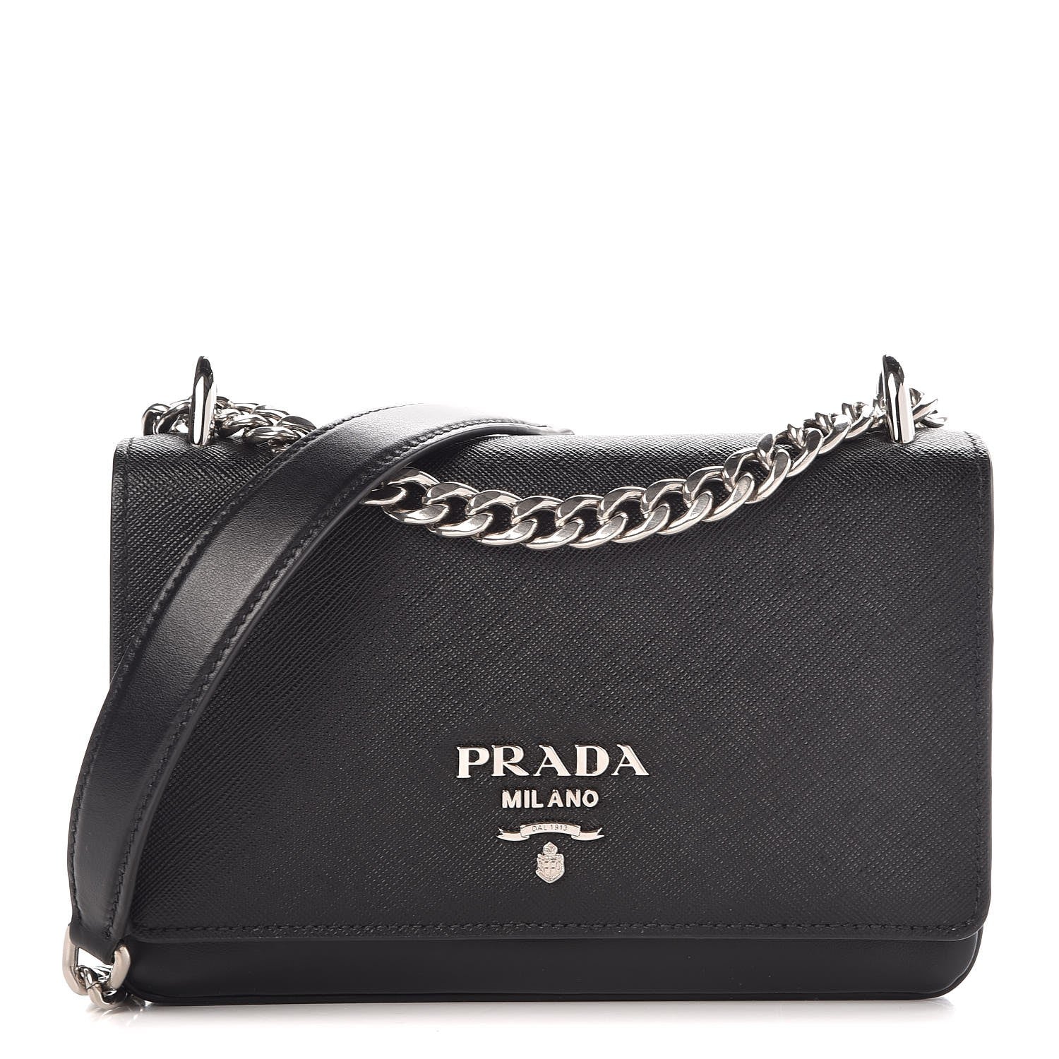 Prada Saffiano Soft Calf Chain Crossbody Bag Black 1 of 8