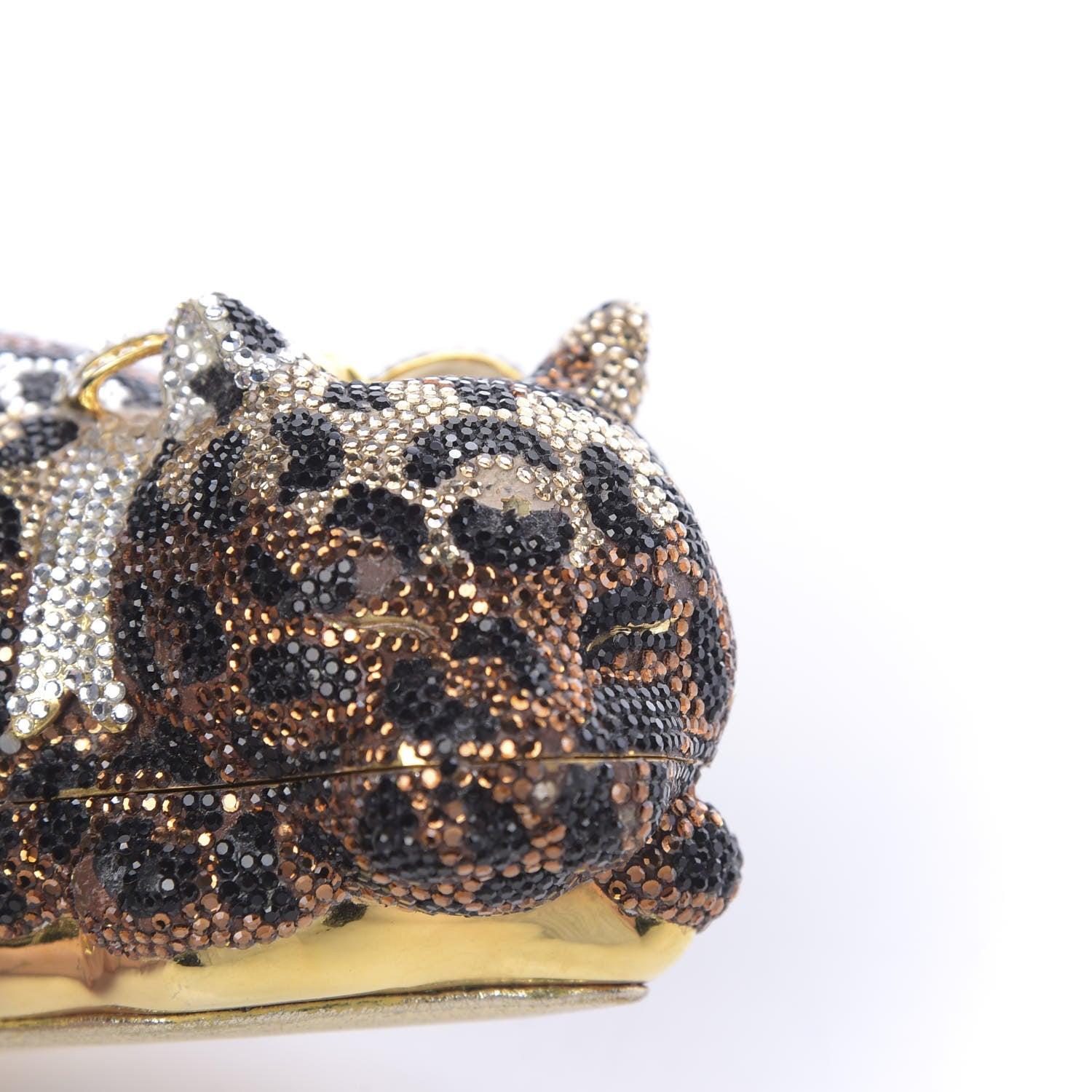 Judith Leiber Swarovski Crystal Leopard Sleeping Cat Minaudiere Clutch Gold Multicolor 13 of 15