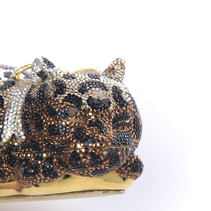 Judith Leiber Swarovski Crystal Leopard Sleeping Cat Minaudiere Clutch Gold Multicolor 13 of 15