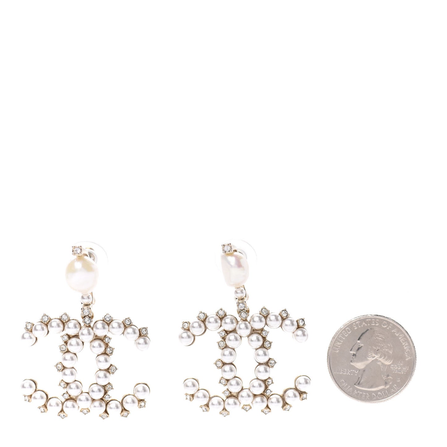 Crystal Pearl CC Drop Earrings Gold