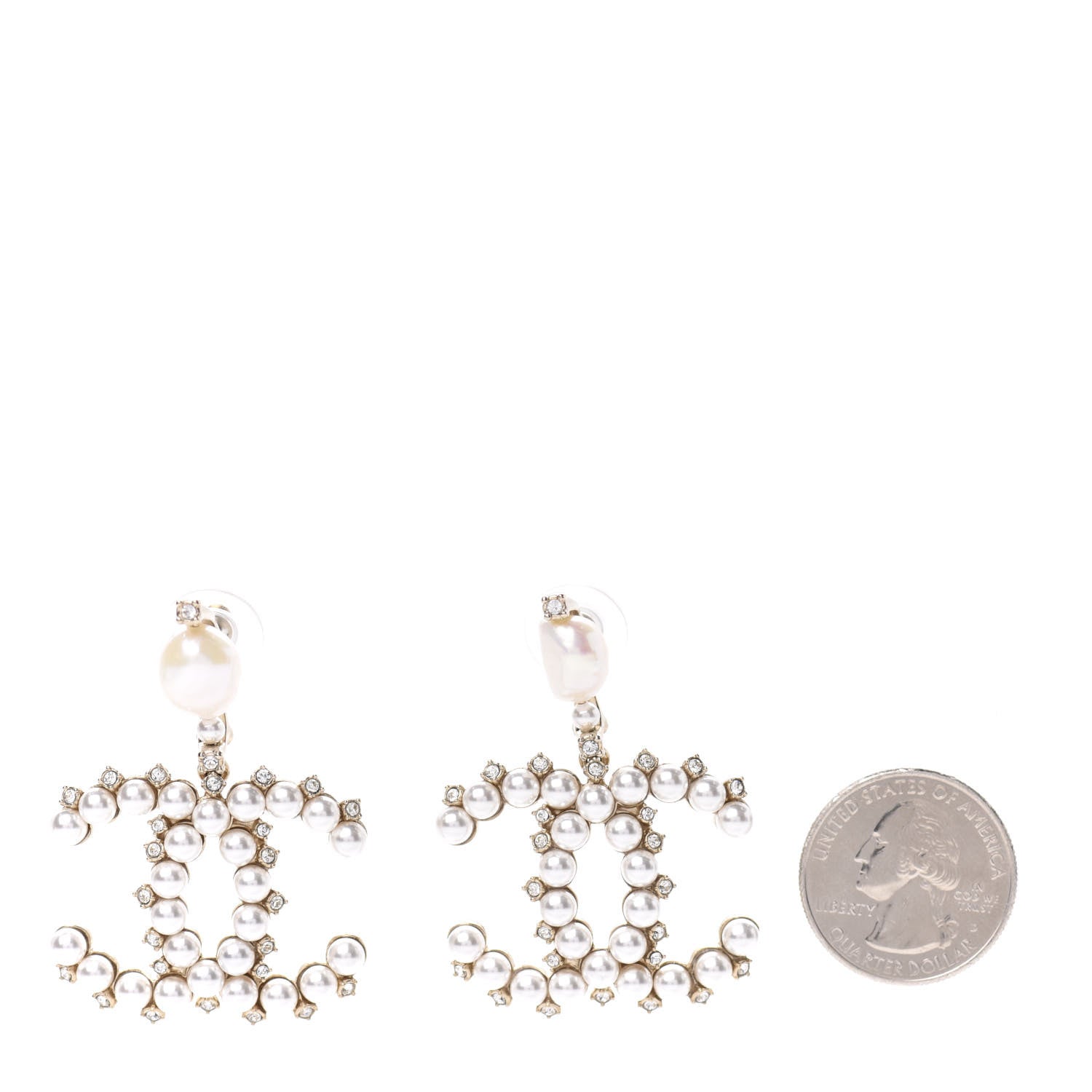 Chanel Crystal Pearl CC Drop Earrings Gold 2 of 4