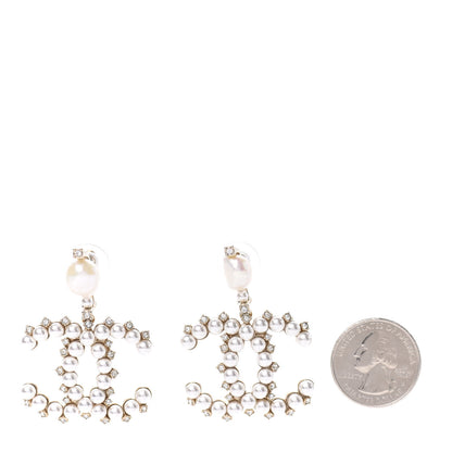 Chanel Crystal Pearl CC Drop Earrings Gold 2 of 4