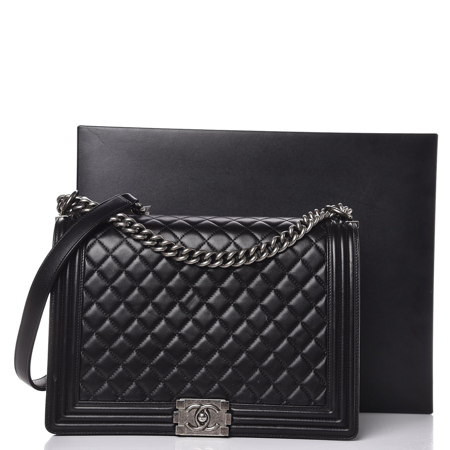 Lambskin Quilted Large Boy Flap Black