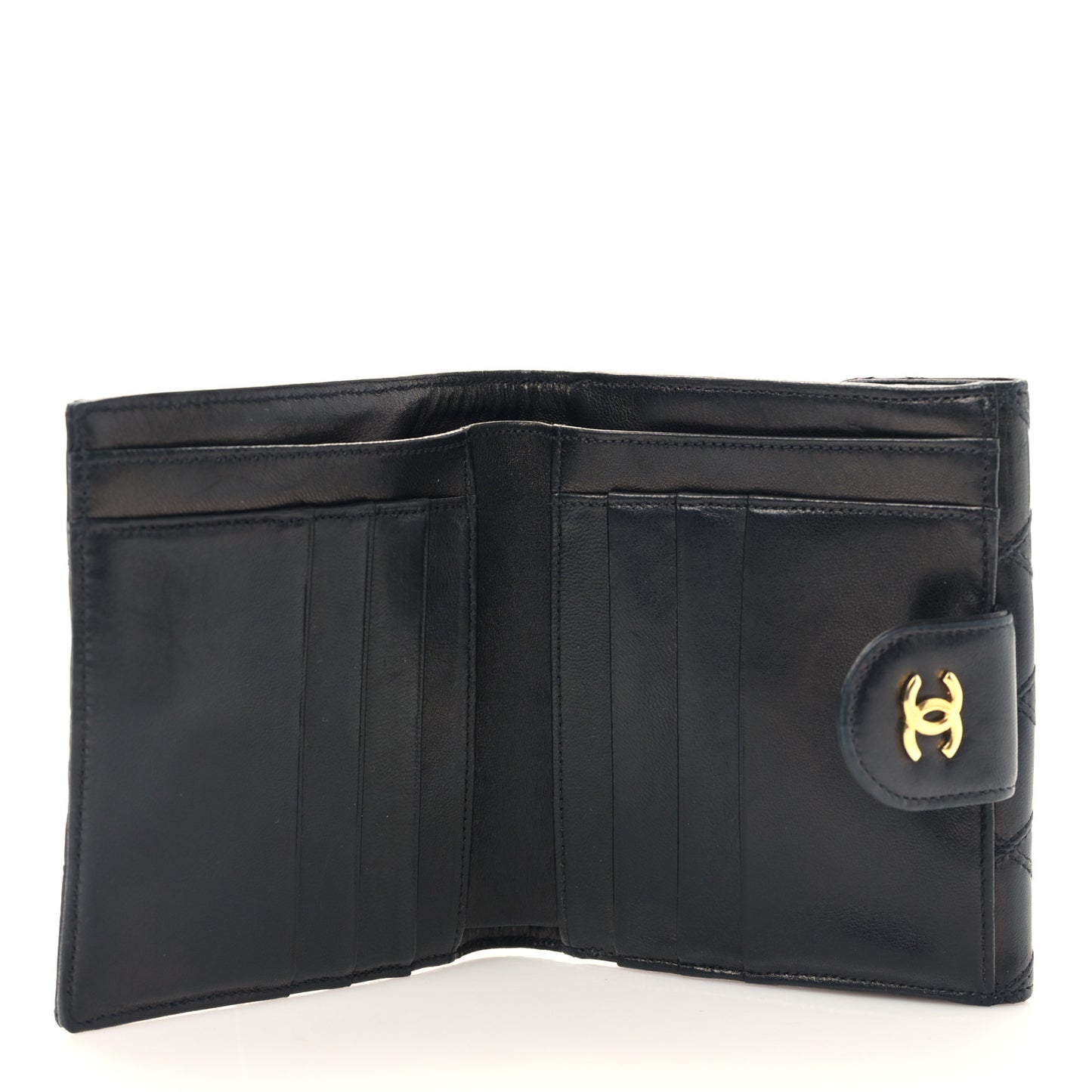 Calfskin Diamond Stitched Compact Wallet Black