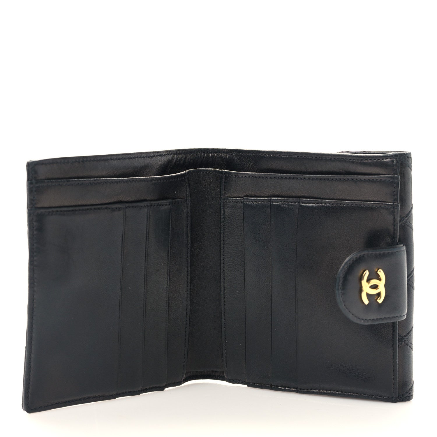 Chanel Calfskin Diamond Stitched Compact Wallet Black 5 of 12