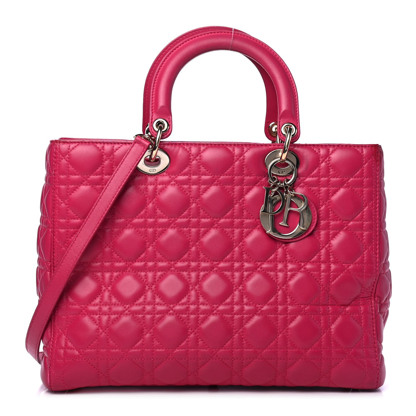 Lambskin Cannage Large Lady Dior Fuchsia