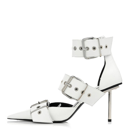 Balenciaga Shiny Kidskin Point Toe Buckle Pumps 38 White 1 of 12