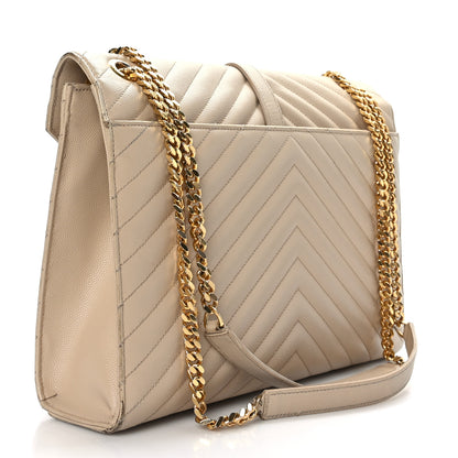 Saint Laurent Grain De Poudre Matelasse Chevron Large Monogram Satchel Dark Beige 2 of 11