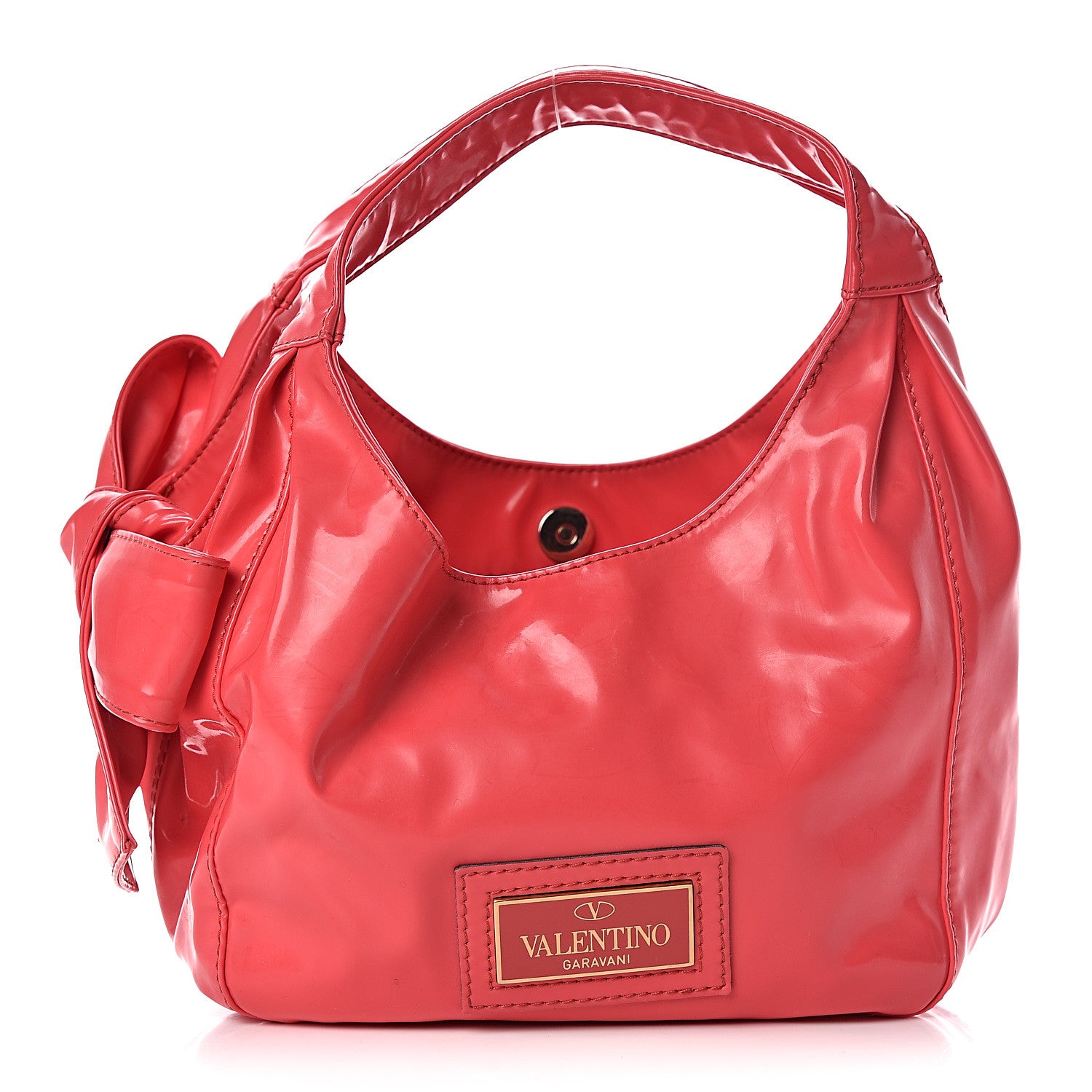 Valentino Garavani Patent Lacca Nuage Bow Hobo Pink 1 of 9